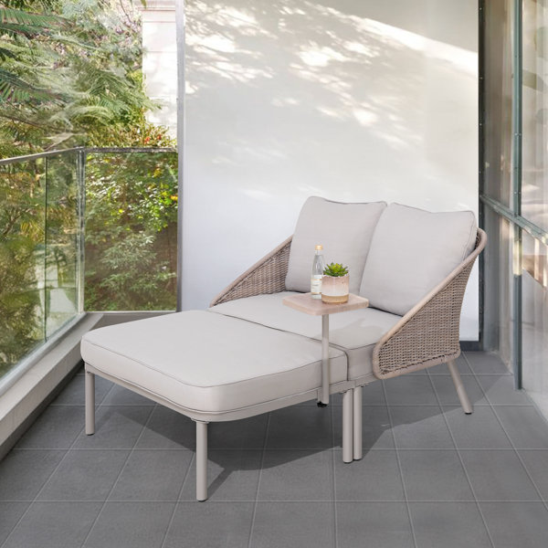 Sunjoy Stahl/Rattan Garten Tagesbett PORTO 142 x 128CM, Grau Wayfair.de